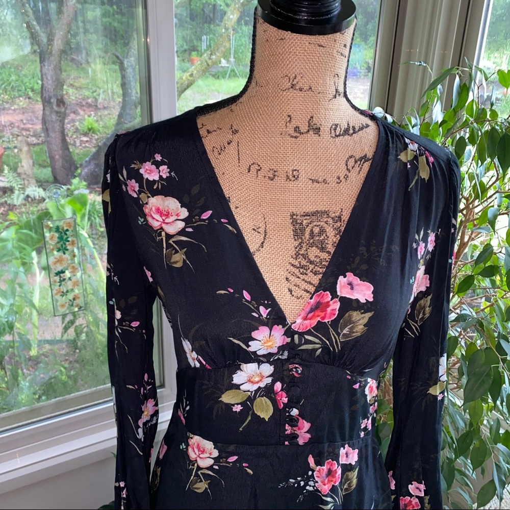 Zara Woman Long Sleeve Black Floral Mini Dress Small - Picture 3 of 11